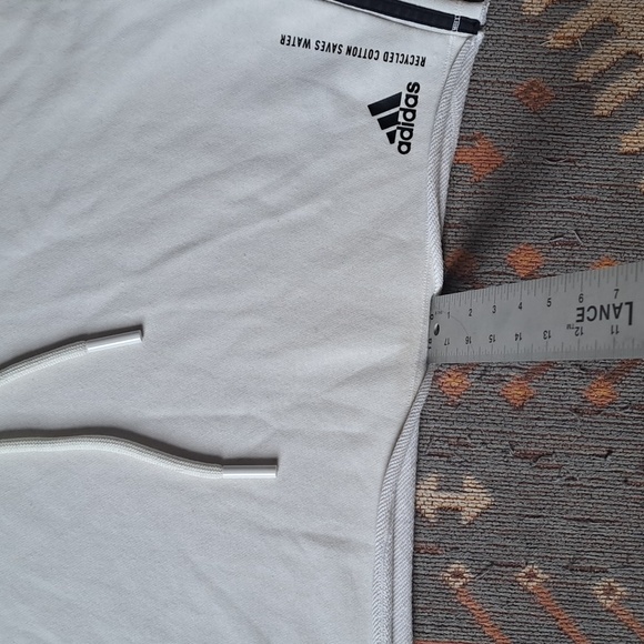 Adidas Hoodie Sweatshirt Womens XS Cropped Recycled Cotton 3 Stripe Performance - Picture 5 of 9